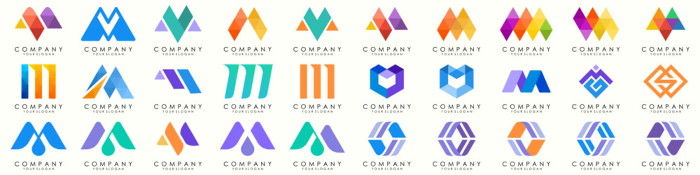 Set of letter M logo design vector. Collection of modern M letter design in colorful.