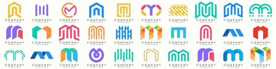 Obraz premium Set of letter M logo design vector. Collection of modern M letter design in colorful.
