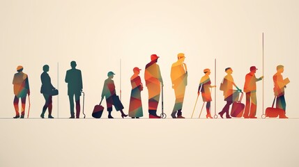 A minimalistic 2D design featuring a collection of colorful, interconnected silhouettes representing the lasting impact and influence of older generations | generative ai