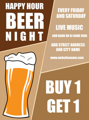 happy hour beer night party poster flyer or social media  post design