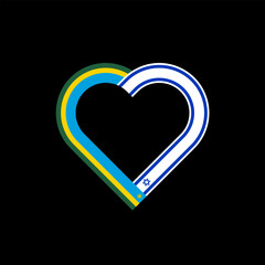 unity concept. heart ribbon icon of rwanda and israel flags. vector illustration isolated on black background