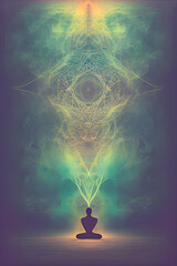 misty artwork of meditation to achieve enlightenment, nirvana, higher plane of thought, astral projection