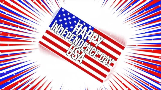 Animation video about happy independence day usa with motion blur effect and flag usa moving