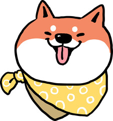 Hand Drawn Cartoon Shiba Inu Dog Face with Bandana