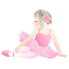 Obraz na płótnie Canvas Cute Ballerina Girl poses watercolor illustration