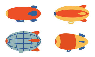 Fototapeta premium Set of different airships. Vintage transport in flat style.