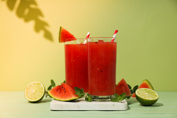 Concept of fresh and tasty summer drink - Watermelon smoothie