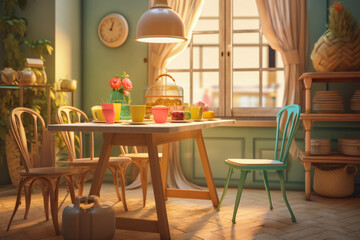 a dining room with a sweet and cute color