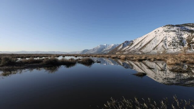 Carson Valley Winter Landscape with Job's Peak and Water Reflection