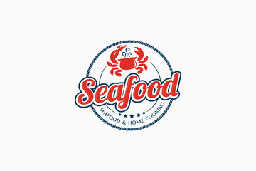 unique seafood and home cooking logo in circle shape with a combination of crab and cauldron