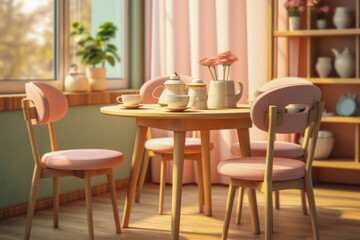Fototapeta na wymiar a dining room with a sweet and cute color