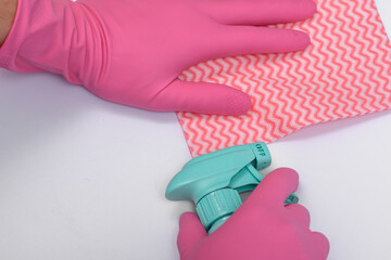 Lateksowe rękawice ochronne i środki czystości  - obrazy, fototapety, plakaty