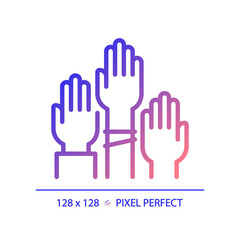 Pixel perfect gradient icon of people with hands raised representing voting, isolated vector illustration, voters symbol.