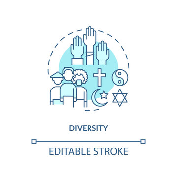Diversity turquoise concept icon. Cross cultural communication. Ethnic group. Racial equality. Social inclusion abstract idea thin line illustration. Isolated outline drawing. Editable stroke