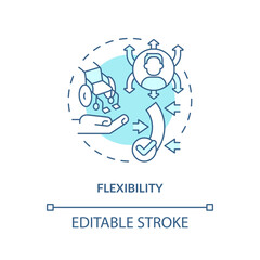 Flexibility turquoise concept icon. Equal access. Inclusive workplace. Continuous improvement. Quick change abstract idea thin line illustration. Isolated outline drawing. Editable stroke
