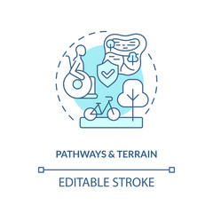 Pathways and terrain turquoise concept icon. Wheelchair access. Mobility aid. Safe environment. Outdoor space abstract idea thin line illustration. Isolated outline drawing. Editable stroke