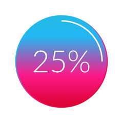 25 percent circle chart, isolated symbol. Vector gradient element. Percentage Infographic sign. Illustration, icon for business, finance, progress, report, web design, download