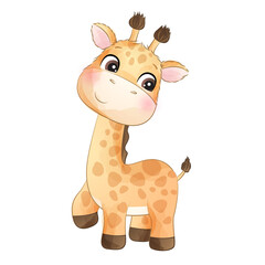 Naklejki  Cute giraffe poses watercolor illustration