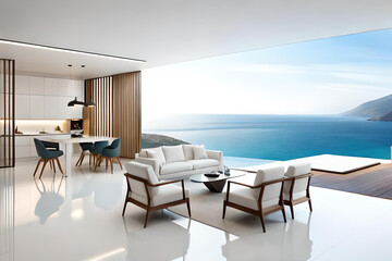 White living room. Generative AI illustration.