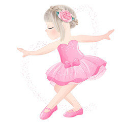 Cute ballerina poses watercolor illustration