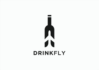 airplane with bottle logo design vector silhouette illustration