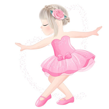 Cute ballerina poses watercolor illustration