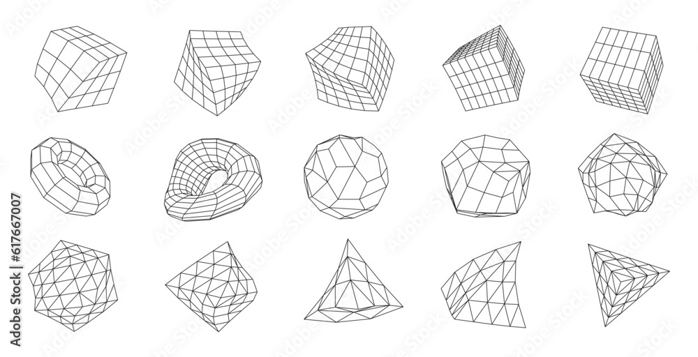Poster a set of geometric shapes from a wireframe. a collection of miscellaneous objects for use in hud des