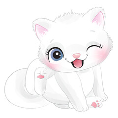 Cute cat poses watercolor illustration