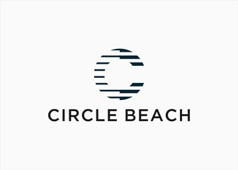 letter c beach logo design vector silhouette illustration