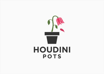 flower pot logo design vector silhouette illustration