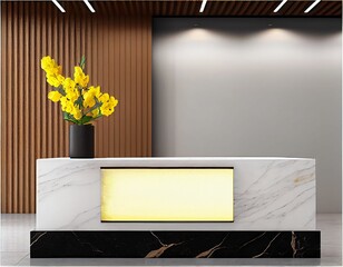 Empty gold marble company name plate in elegant and luxury interior ready for mockup.  Generative AI.