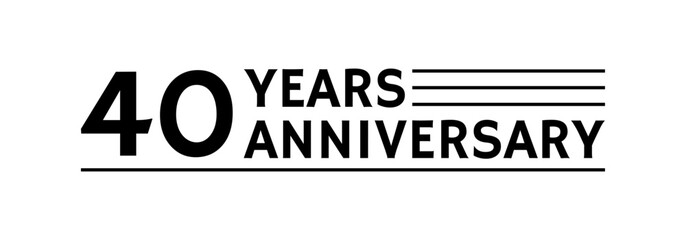40 years logo, label or icon. 40th anniversary celebration symbol. Birthday, jubilee design template. Vector illustration.