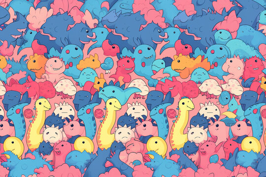 Motif sans couture avec des dinosaures sur fond coloré. Illustration vectorielle pour impression sur tissu, carte postale, papier d'emballage, produits cadeaux, papier peint, vêtements. Fond de bébé m