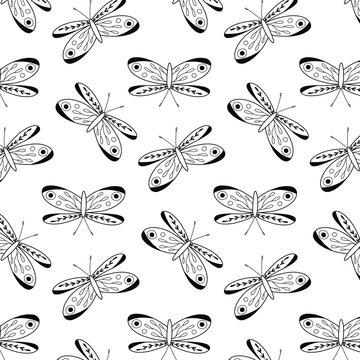 Kids seamless pattern with butterflies. vector illustration. Butterfly print in doodle style. Cute pattern with insects.