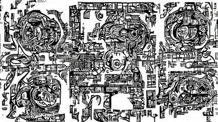 Abstract complex alien hieroglyphs symbols, digital illustration art work