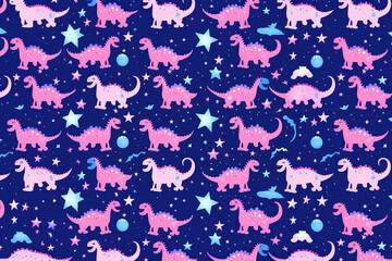 Motif sans couture avec dinosaure sur fond coloré. Illustration vectorielle pour impression sur tissu, carte postale, papier d'emballage, produits cadeaux, papier peint, vêtements. Fond de bébé mignon