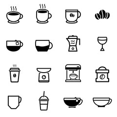 set icons coffee cup, coffee drink in cafe   