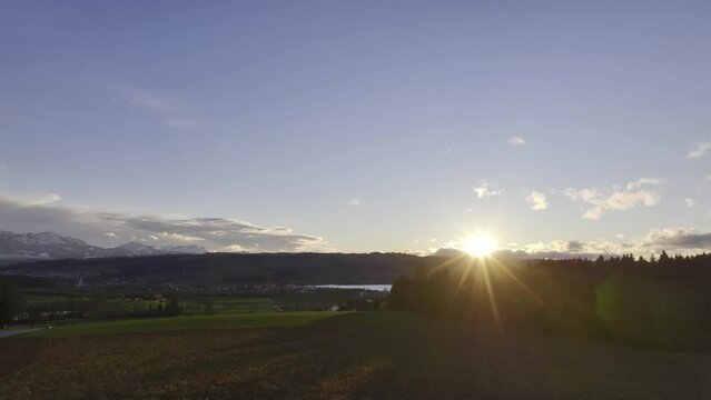 Sunset on Lake Sempach, Sempach, Lucerne, Switzerland, Europe