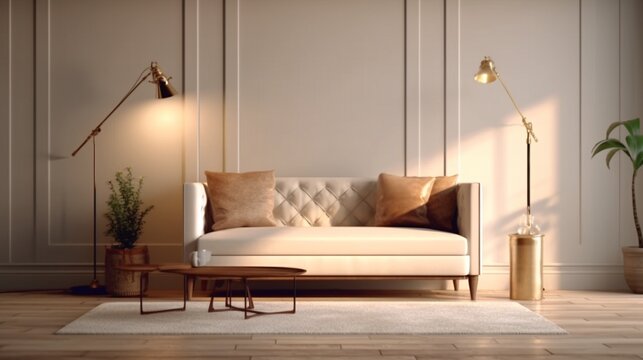 A modern classic interior featuring a sofa,Ganerative AI