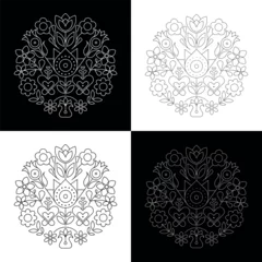 Türaufkleber Round Shape Floral Line Art Vector Design ©  danjazzia