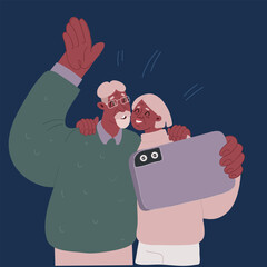 Cartoon vector illustration of Portrait of senior couple of old people. Aged man and woman standing together. Retired gray-haired grandmother and grandfather