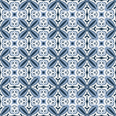 Fototapeta premium Blue seamless pattern, digital paper tiles. Morrocan, azulejos, mediterranean, portuguese pattern tiles.