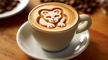 a cup of coffee with a lion pattern
