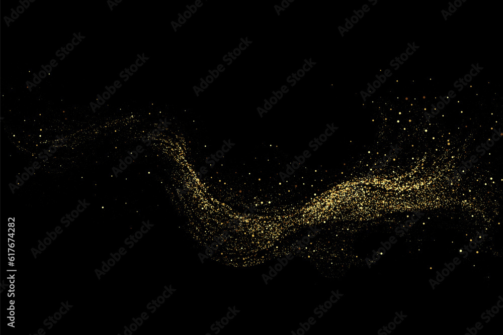 Poster scattered golden particles on a dark background.festive background or design element.