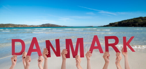 People Hands Building Word Danmark Means Denmark, Ocean And Sea
