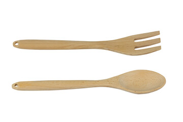 Wooden cutlery isolated on transparent background png file