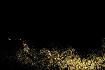 Fototapeta na wymiar Golden sequins glisten with dust on a black background.