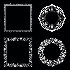 Set of decorative frames Elegant vector element for design in Eastern style, place for text. Floral black and white borders. Lace illustration for invitations and greeting cards.