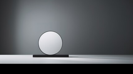 Round mirror on a room, trendy minimalistic background, horizontal, copy space generative ai
