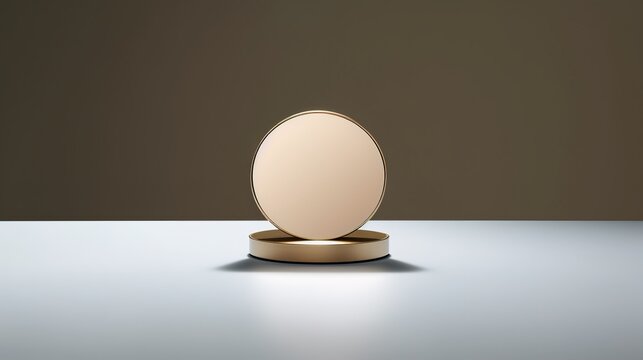 Round mirror on a room, trendy minimalistic background, horizontal, copy space generative ai © Papilouz Studio